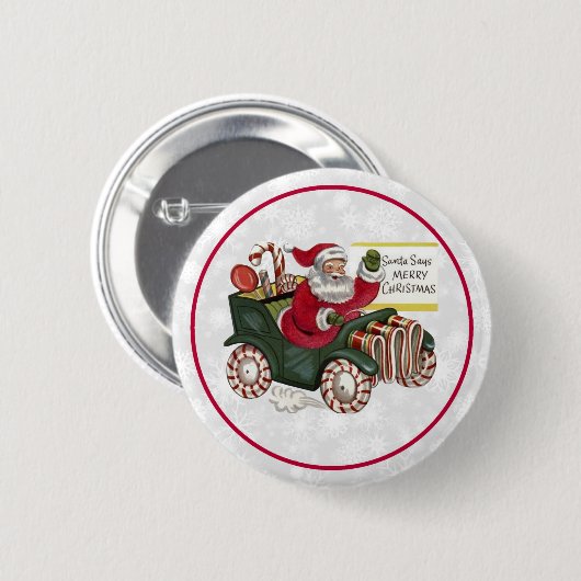 Santa sagt frohe Weihnachten Button (Vorne & Hinten)