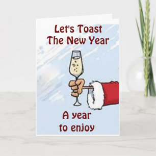 SANTA SAGT GLÜCKLICH NEUES JAHR MIT EINEM TOAST FEIERTAGSKARTE