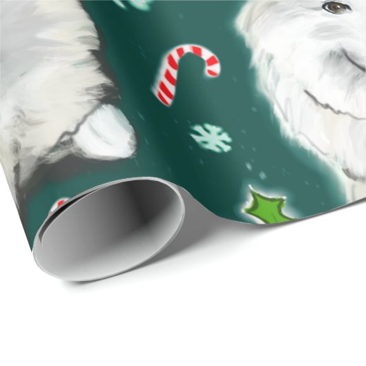 Santa Samoyed  Geschenkpapier (Rolleneckpunkt)