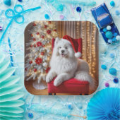 Santa Samoyed Hund auf einem roten Stuhl Pappteller (Party)