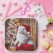 Santa Samoyed Hund auf einem roten Stuhl Pappteller (Party)