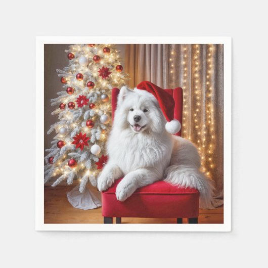 Santa Samoyed Hund auf einem roten Stuhl Serviette (Vorderseite)