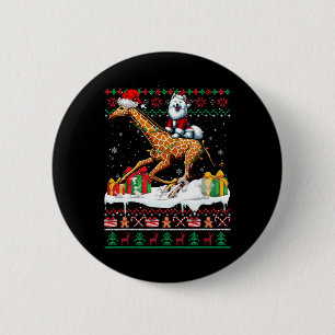 Santa Samoyed Riding Giraffe Weihnachts Sweater Lo Button