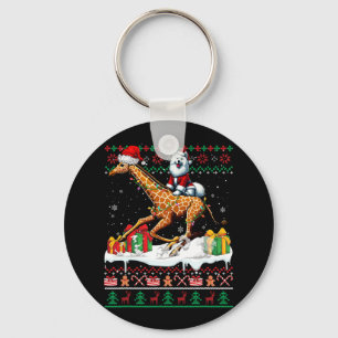 Santa Samoyed Riding Giraffe Weihnachts Sweater Lo Schlüsselanhänger