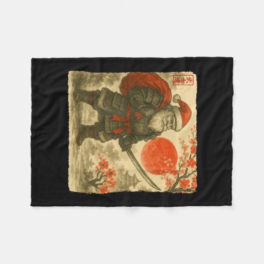 Santa Samurai Japanese Warrior Costume Sumi-e Art  Fleecedecke (Vorderseite (Horizontal))