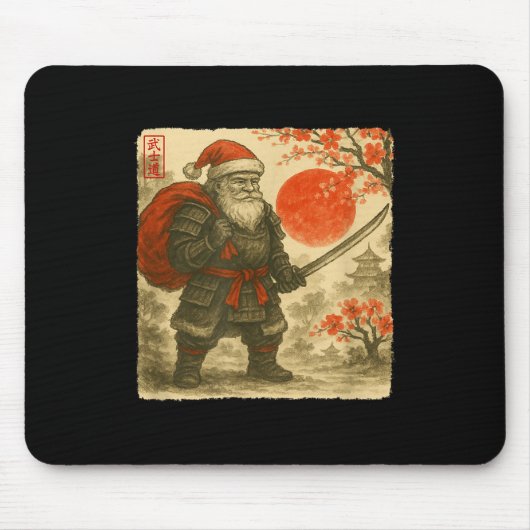 Santa Samurai Japanese Warrior Costume Sumi-e Art  Mousepad (Vorne)