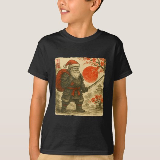 Santa Samurai Japanese Warrior Costume Sumi-e Art  T-Shirt (Vorderseite)