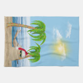 Santa Sandmännchen mit Palmen Geschirrtuch (Horizontal)