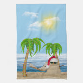 Santa Sandmännchen mit Palmen Geschirrtuch (Vertikal)