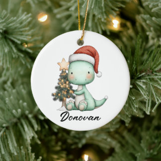 Santa Saurus Celebrates Christmas Keramik Ornament