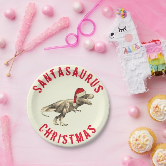 Santa saurus Christmas Dinosaurier Beängstigend T  Pappteller (Party)