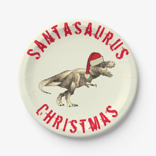 Santa saurus Christmas Dinosaurier Beängstigend T  Pappteller (Vorderseite)