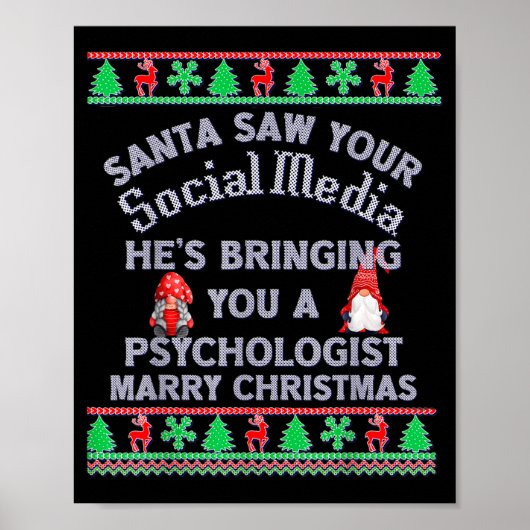 Santa Saw Your Social Media Litical Ugly Christmas Poster (Vorne)