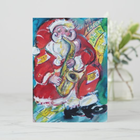 SANTA & SAX, CHRISTMAS-PARTY EINLADUNG (Stehend Vorderseite)