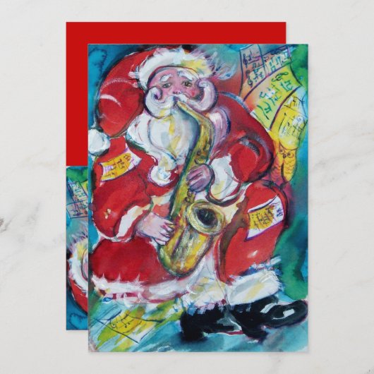 SANTA & SAX, CHRISTMAS-PARTY EINLADUNG (Vorne/Hinten)
