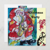 SANTA & SAX, CHRISTMAS PARTY Gold Metall Einladung (Vorne/Hinten)