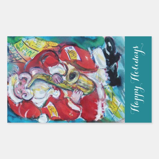 SANTA & SAX, MUSIK CHRISTMAS PARTY RECHTECKIGER AUFKLEBER (Vorderseite)