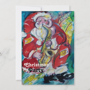 SANTA & SAX, WEIHNACHTSPARTY Gold Metallisch Einladung