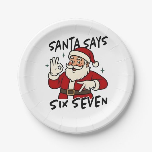 Santa Says Six Seven 6 7 Funny Brainrot Christmas Pappteller (Vorderseite)