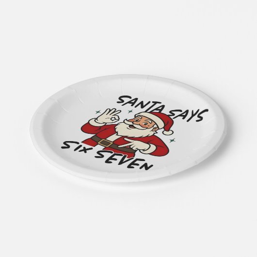 Santa Says Six Seven 6 7 Funny Brainrot Christmas Pappteller (Schrägansicht)