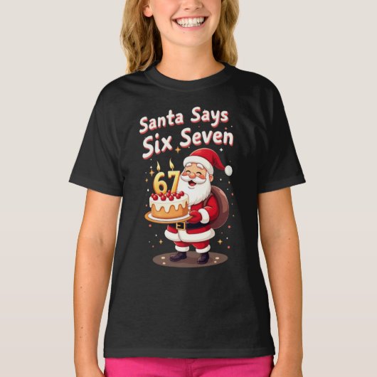Santa Says Six Seven Meme – Funny Santa Holding T-Shirt (Vorderseite)