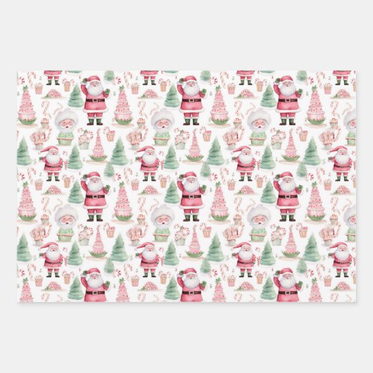 Santa Scene Pink Koordination Weihnachten Geschenkpapier Set (Vorderseite 2)