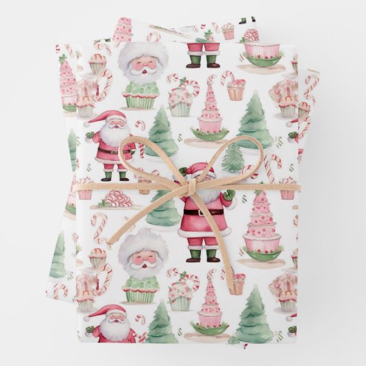 Santa Scene Pink Koordination Weihnachten Geschenkpapier Set (Beispiel)