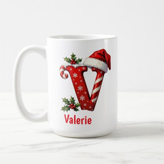 Santa Schick Monogramm Anfangsbuchstabe V Frohe We Kaffeetasse (Links)