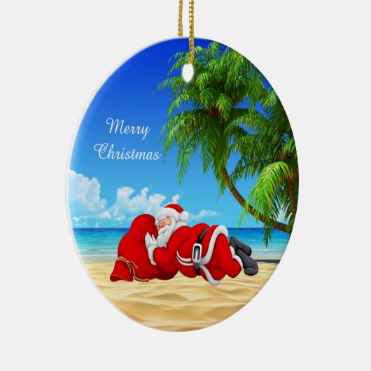 Santa schlafend am Strand Keramikornament (Rechts)