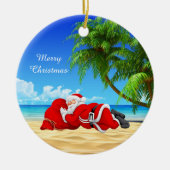 Santa schlafend am Strand Keramikornament (Vorne)