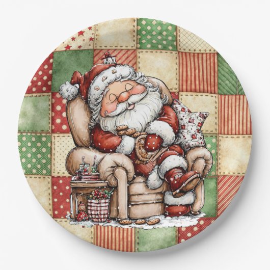 Santa schläft am Heiligen Abend Pappteller (Vorderseite)