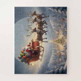 Santa-Schlitten, 3D Weihnachten, Winterdorf, Kinde Puzzle