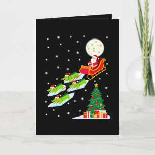 Santa Schlitten Alligator Weihnachten Mond Schnee Karte