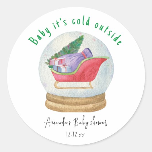 Santa Schlitten - Baby draußen kalt Runder Aufkleber (Vorderseite)