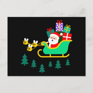 Santa Schlitten Bienen Weihnachtsgeschenke Kiefern Feiertagspostkarte