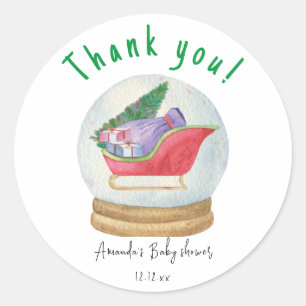 Santa-Schlitten - danke Baby Shower Runder Aufkleber