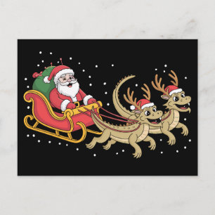 Santa-Schlitten-Drachen-Weihnachten-Rentier-Stirnb Feiertagspostkarte