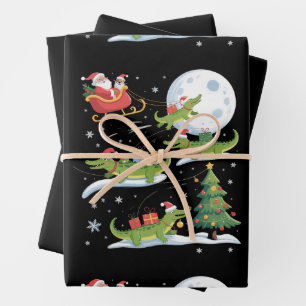 Santa-Schlitten fahrender Alligator Weihnachten Lu Geschenkpapier Set