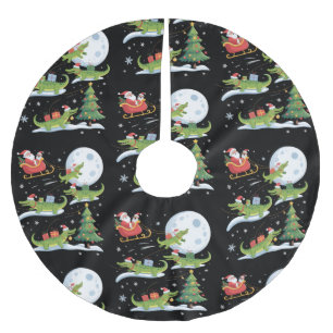 Santa-Schlitten fahrendes Alligator-Weihnachten Lu Polyester Weihnachtsbaumdecke