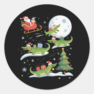 Santa-Schlitten-fahrendes-Alligator-Weihnachten-lu Runder Aufkleber