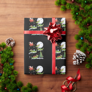 Santa-Schlitten-fahrendes-Krokodil-Weihnachten-Lus Geschenkpapier