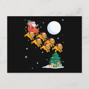 Santa Schlitten Löwen Weihnachtsbaum Mond Xmas Feiertagspostkarte
