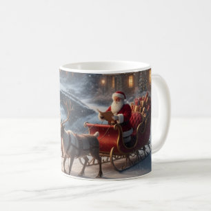 Santa-Schlitten-Rentier-verschneites-Weihnachtsdor Kaffeetasse