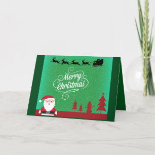 Santa-Schlitten und verschneite grüne Weihnachtssz Feiertagskarte