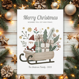 Santa-Schlitten Vintage-Erdtöne Boho-Weihnachten Feiertagskarte