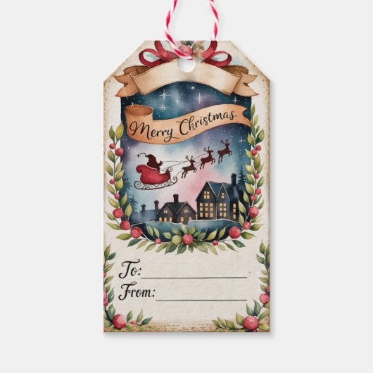 Santa-Schlitten-Weihnachten Geschenkanhänger (Vorderseite)