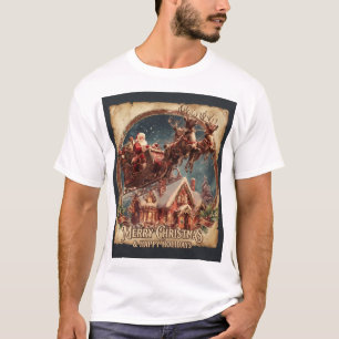 Santa Schlittenfahrt, fliegende Rentiere, vintage T-Shirt