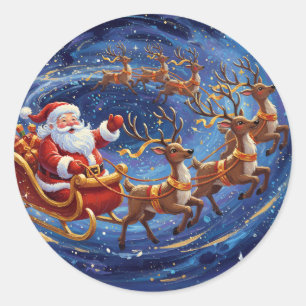 Santa-Schlittenfahrt – Magischer Weihnachtsklassik Runder Aufkleber