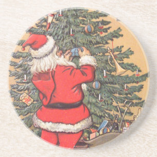 Santa schmückt Weihnachtsbaum Getränkeuntersetzer