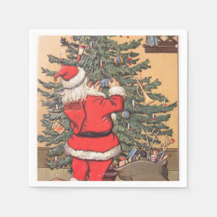 Santa schmückt Weihnachtsbaum Serviette
